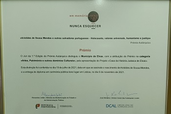 Elvas recebeu prémio Aristides de Sousa Mendes